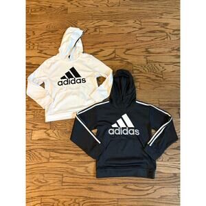 Lot of 2 Boys Medium 10/12 Adidas Big Logo Hoodie Sweatshirts Gray and White EUC